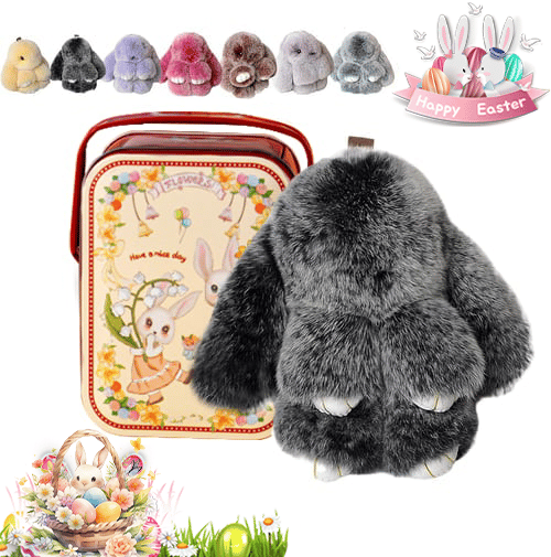 Easter Cute Bunny Plush Keychain - Iron Box Gift Option, Easter Sweet Surprise