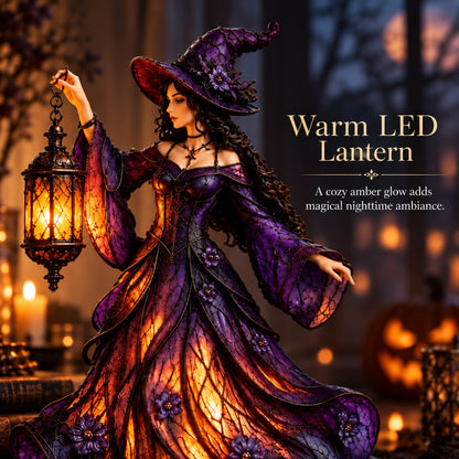 Gotische Halloween-Hexenfigur mit LED-Laterne