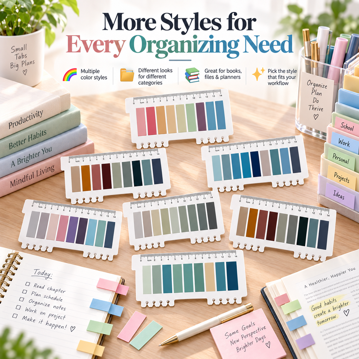 Writable Color-Coded Sticky Tabs Page Markers with Built-In Ruler for Study, Planning & Organization