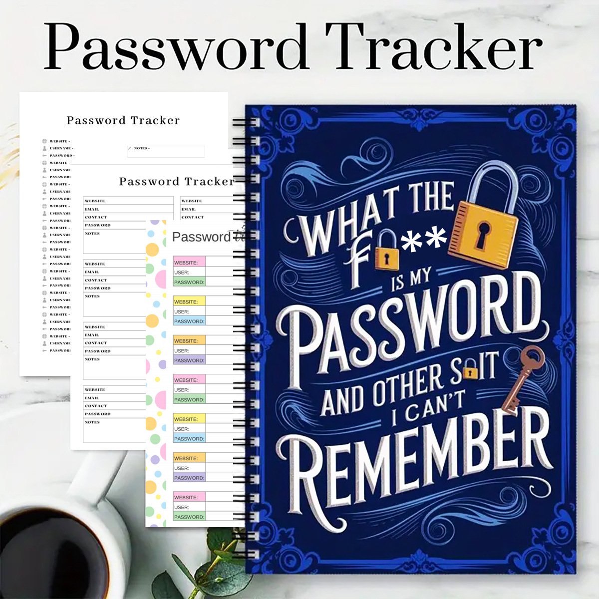 Almost Funny Password Notebook - Spiral Bound with Lock Icons & Funny Security Phrases