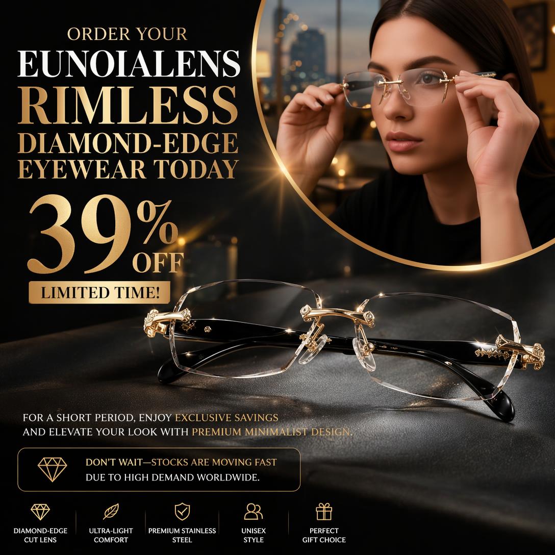 Rimless Diamond-Cut Glasses Stainless Steel Temple, Unisex