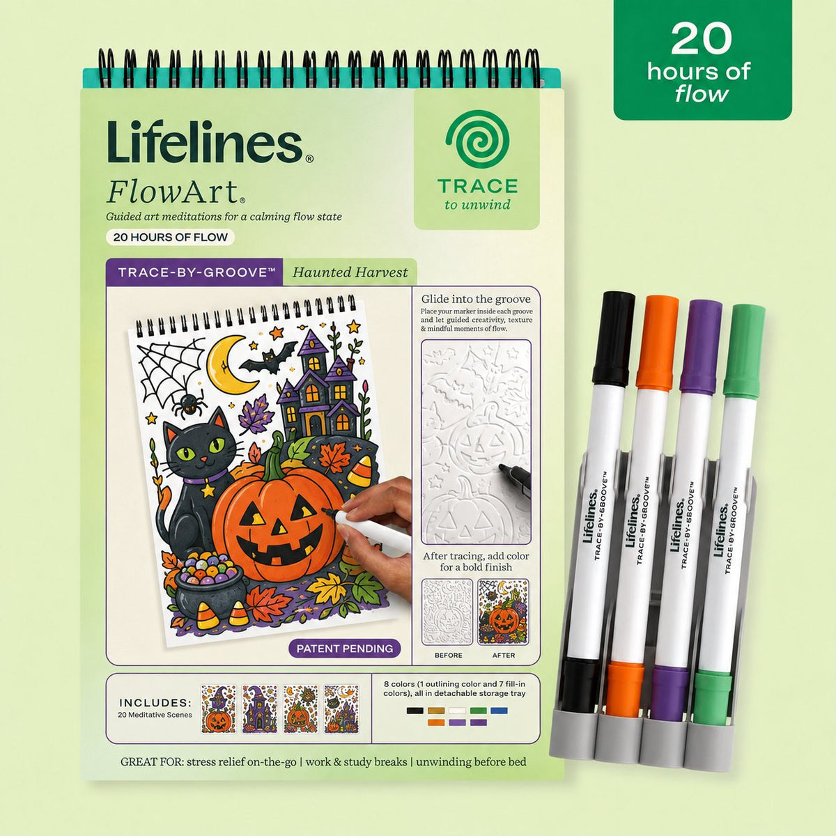 Trace-By-Groove Jungle Oasis Guided Flow Art Coloring Pad with Double-Sided Markers