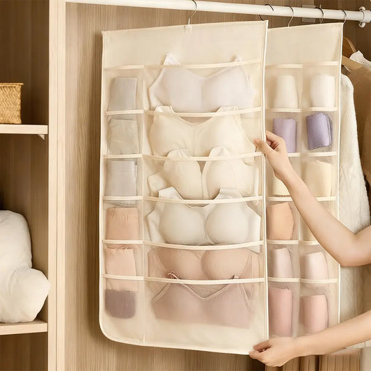 Space-Saving Bra & Underwear Hanging Organizer 30 Pockets Dual-Sided Closet Storage Bag for Lingerie