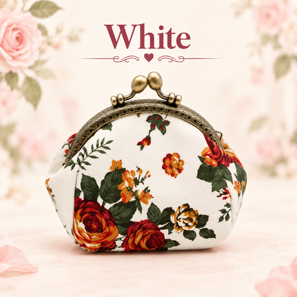 Vintage Floral Kiss-Lock Coin Purse Compact Pouch for Cards, Coins, Keys & Small Essentials
