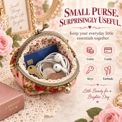 Vintage Floral Kiss-Lock Coin Purse Compact Pouch for Cards, Coins, Keys & Small Essentials