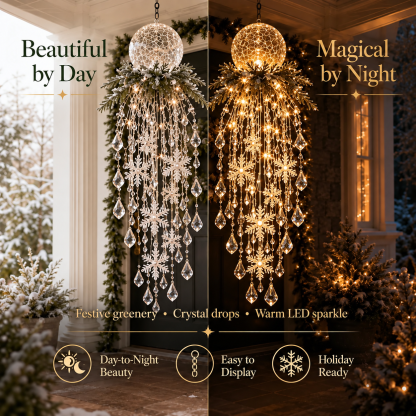 Crystal Cascade Christmas Light Hanging Snowflake & Crystal LED Porch D cor