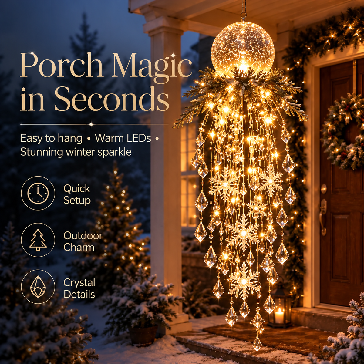 Crystal Cascade Christmas Light Hanging Snowflake & Crystal LED Porch D cor