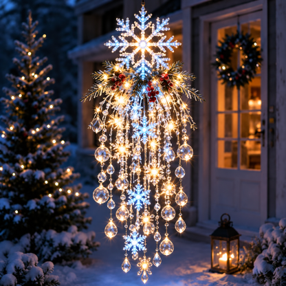 Crystal Cascade Christmas Light Hanging Snowflake & Crystal LED Porch D cor