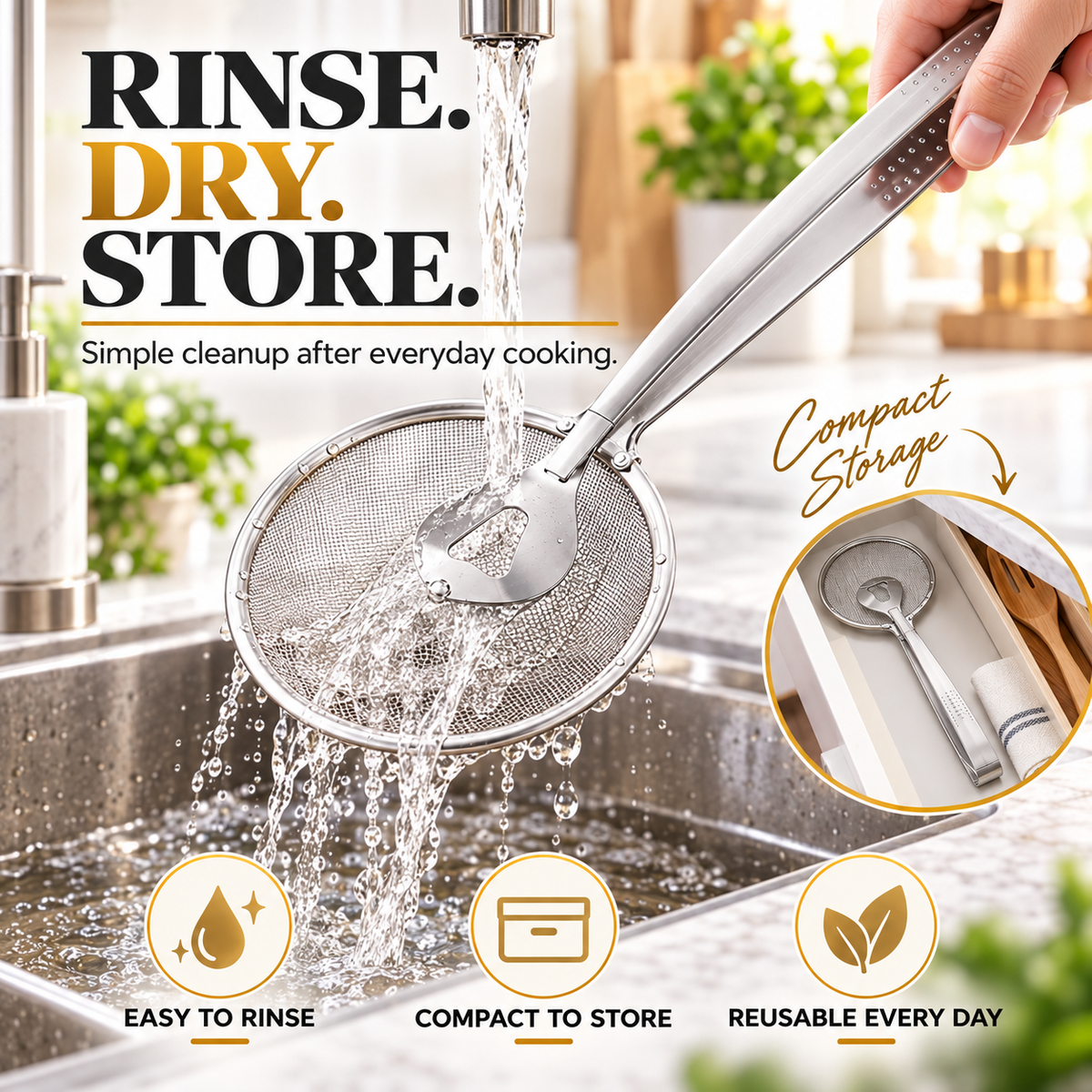2-in-1 Spider Strainer Tongs Stainless Steel Frying & Draining Tool