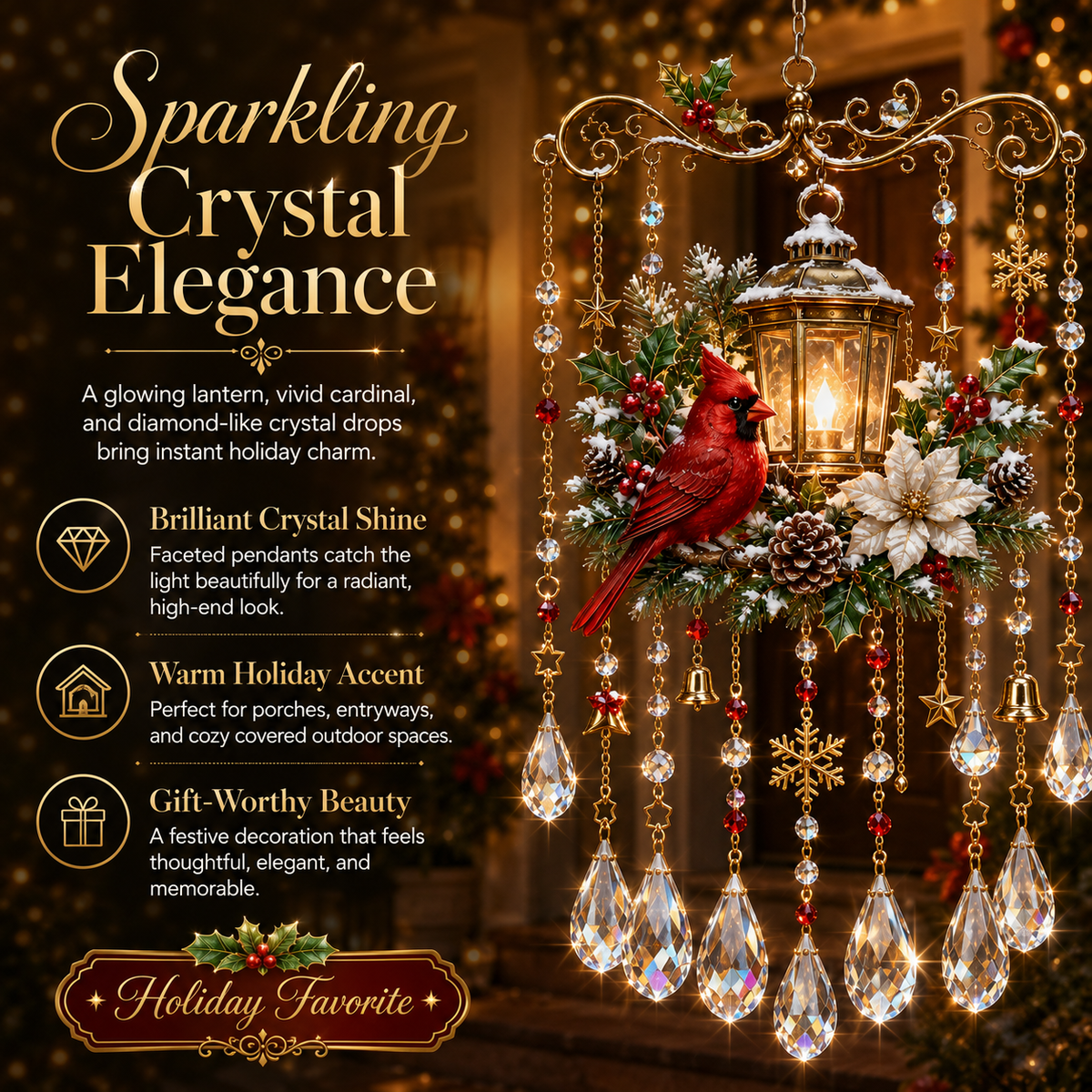 Christmas Crystal Wind Chime for Porch & Garden Decor