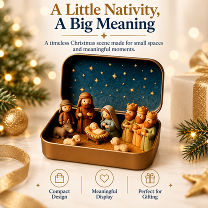 Pocket-Size Mini Nativity Scene Set with Storage Tin Christmas Tabletop Decor & Faith-Inspired Gift