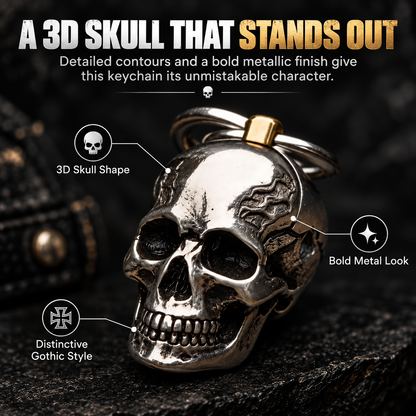 3D Stainless Steel Skull Keychain Gothic Biker EDC Key Ring