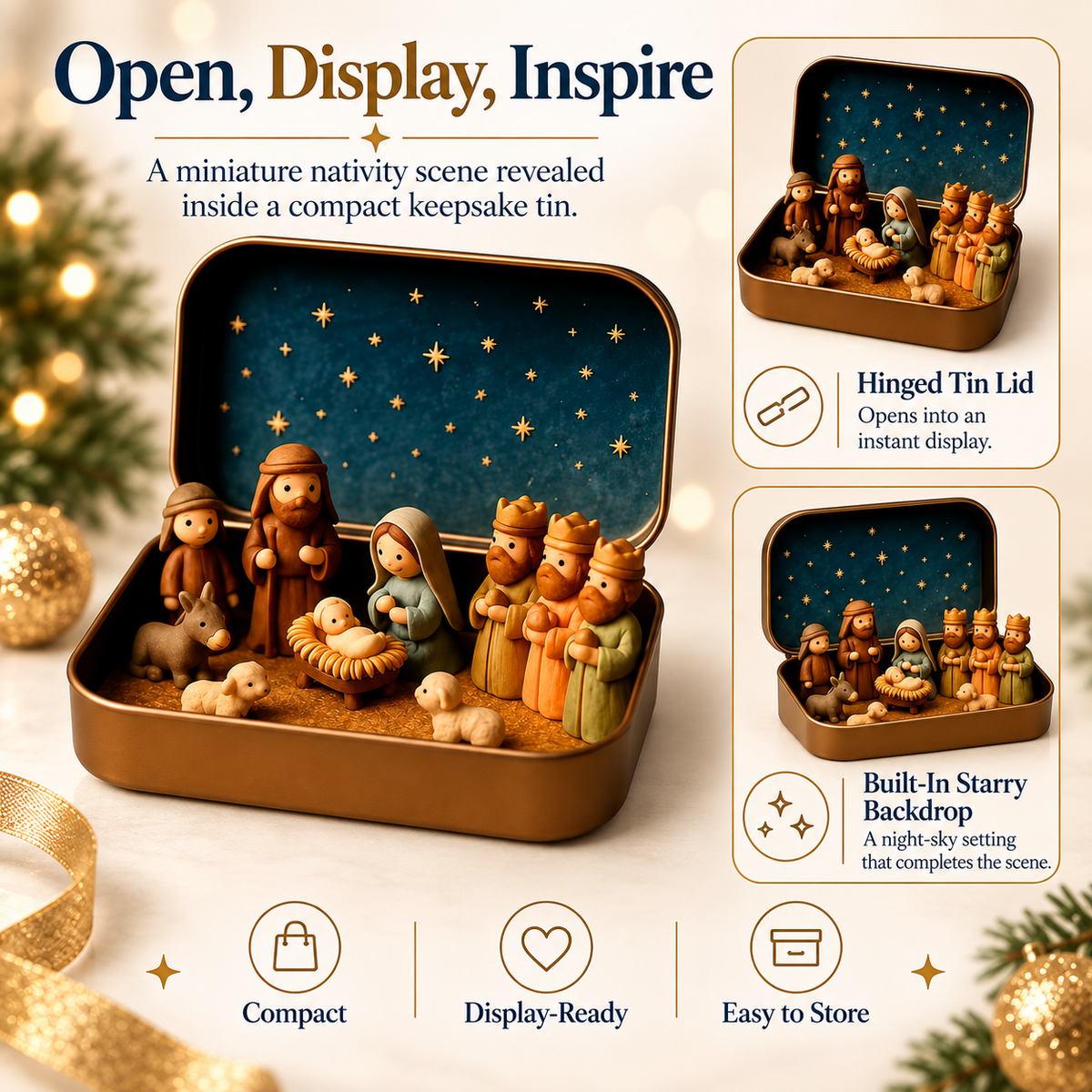 Pocket-Size Mini Nativity Scene Set with Storage Tin Christmas Tabletop Decor & Faith-Inspired Gift