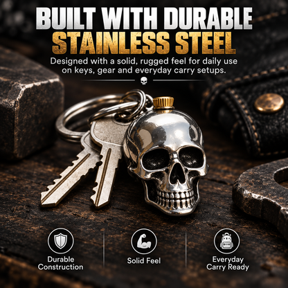 3D Stainless Steel Skull Keychain Gothic Biker EDC Key Ring