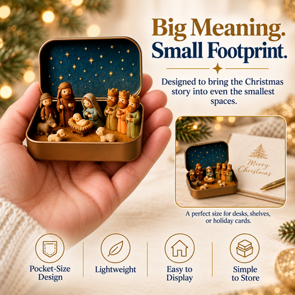 Pocket-Size Mini Nativity Scene Set with Storage Tin Christmas Tabletop Decor & Faith-Inspired Gift