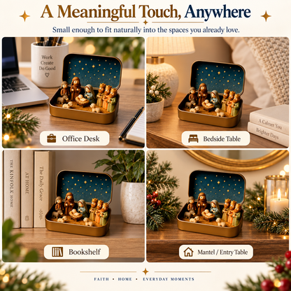 Pocket-Size Mini Nativity Scene Set with Storage Tin Christmas Tabletop Decor & Faith-Inspired Gift