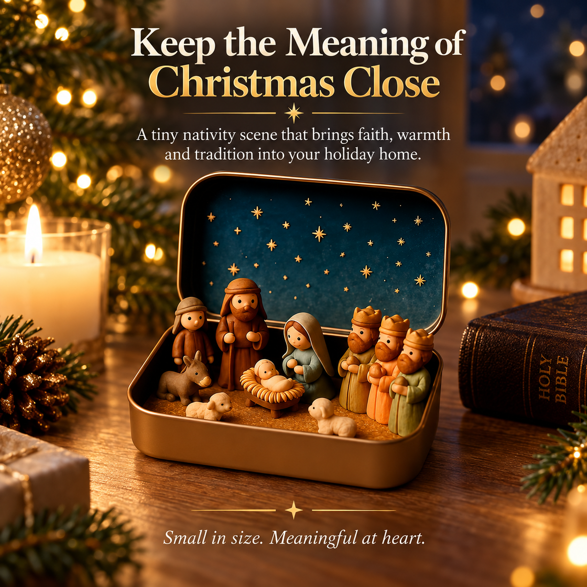Pocket-Size Mini Nativity Scene Set with Storage Tin Christmas Tabletop Decor & Faith-Inspired Gift