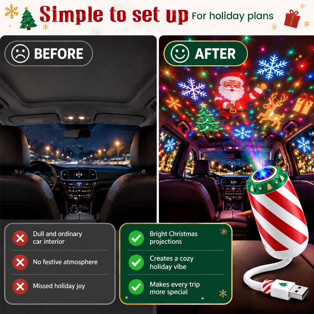 🎅🌠🎄 Merry Ride Christmas Car Projector Light – 5D Festive Projection Effect！