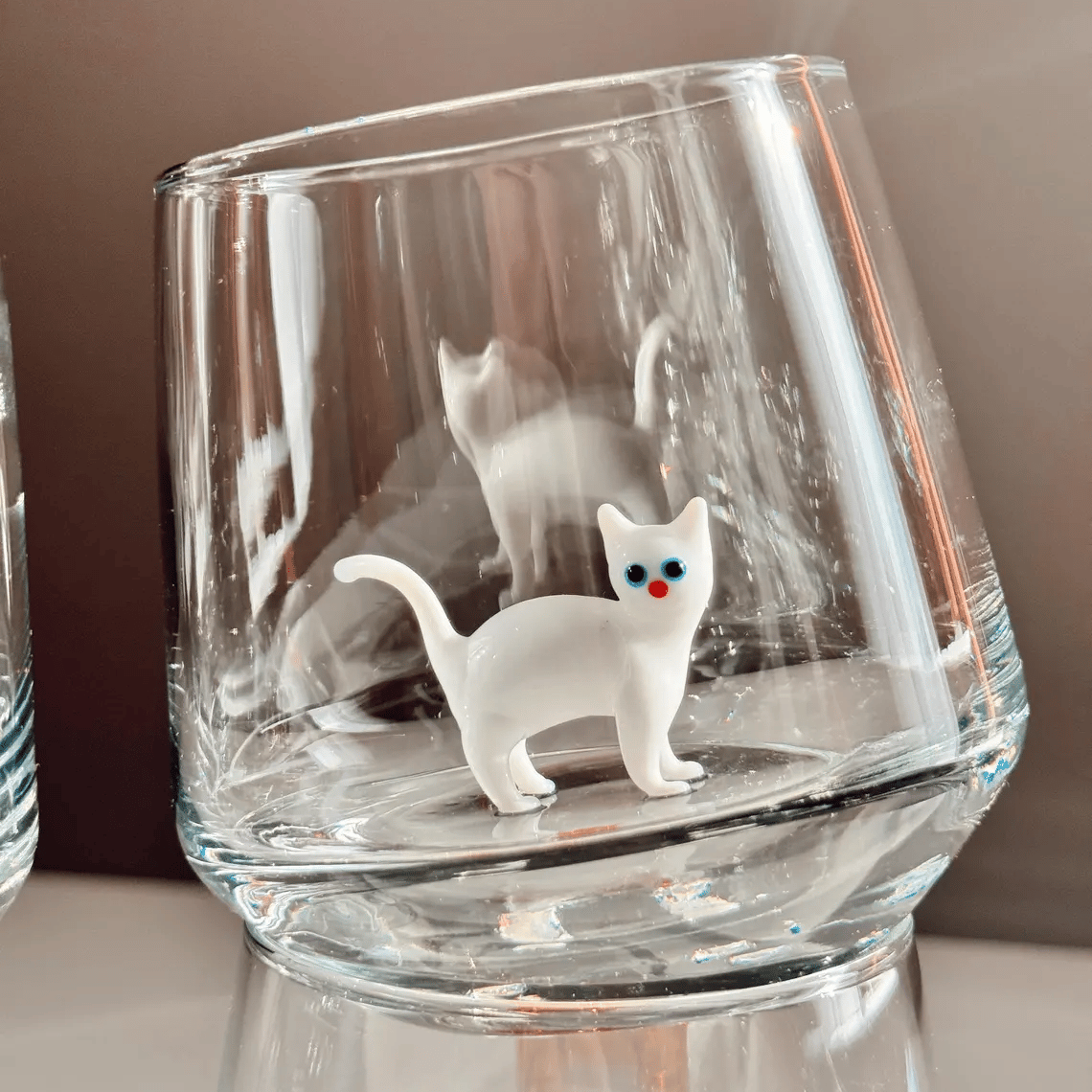 Handmade Murano-Style Cat Wine Glass Whimsical Art Glass for Cat Lovers