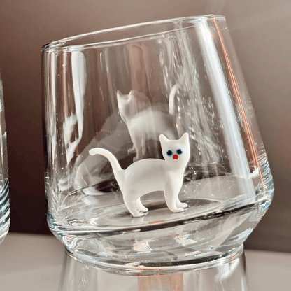Handmade Murano-Style Cat Wine Glass Whimsical Art Glass for Cat Lovers