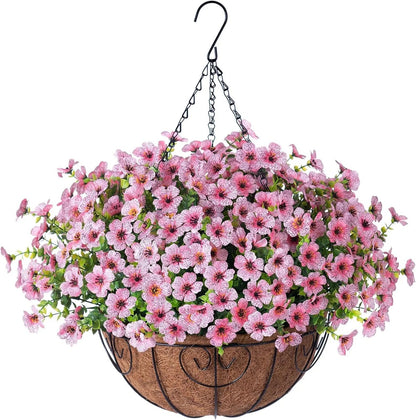 Simulated Hanging Flower Basket No Watering. No Wilting. Just Perfect Blooms