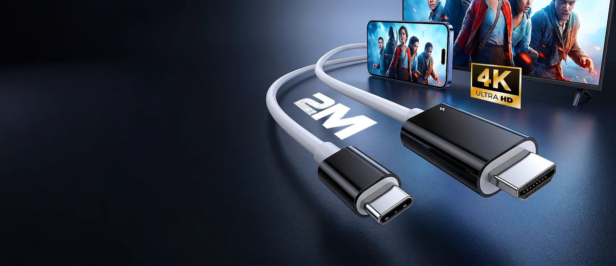 2M USB-C to HDMI Cable 4K Display & 100W PD Charging for Switch, Phones, Tablets & Laptops