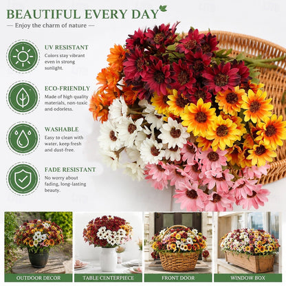 Artificial Outdoor Sunset Mums Flowers - UV resistant, Waterproof, Windproof