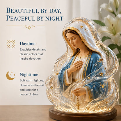 Our Lady of Starlight Illuminated Prayer Statue | Religious Decor & Faith Gift