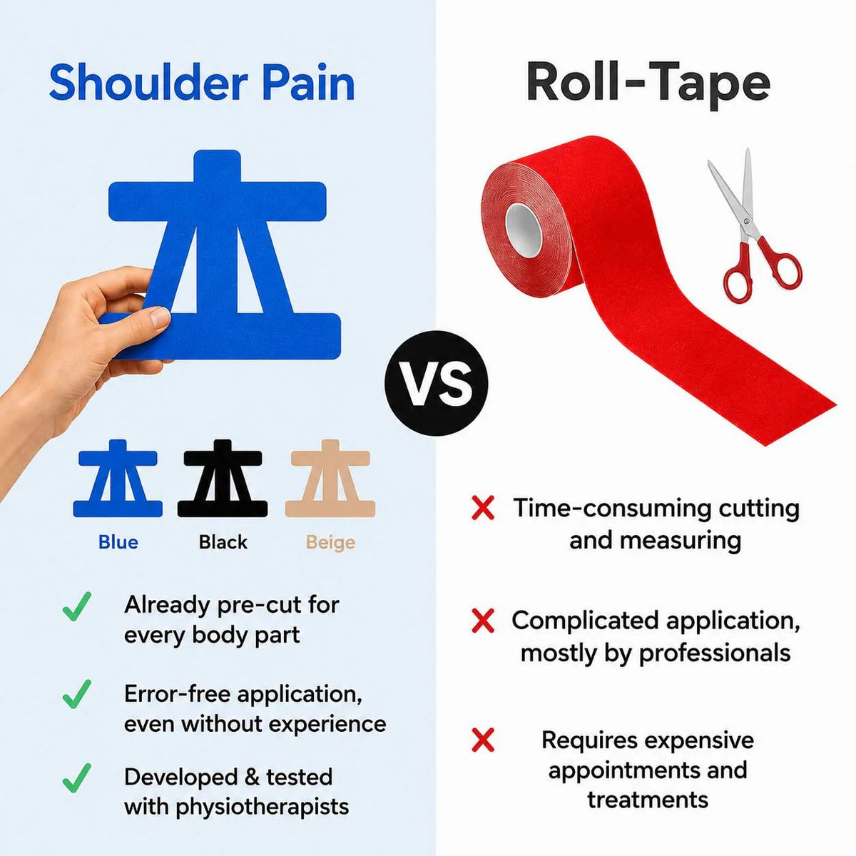 FDA-Registered Fast-Acting Shoulder & Knee Pain Relief Tape Breathable & Sweatproof Latex-Free