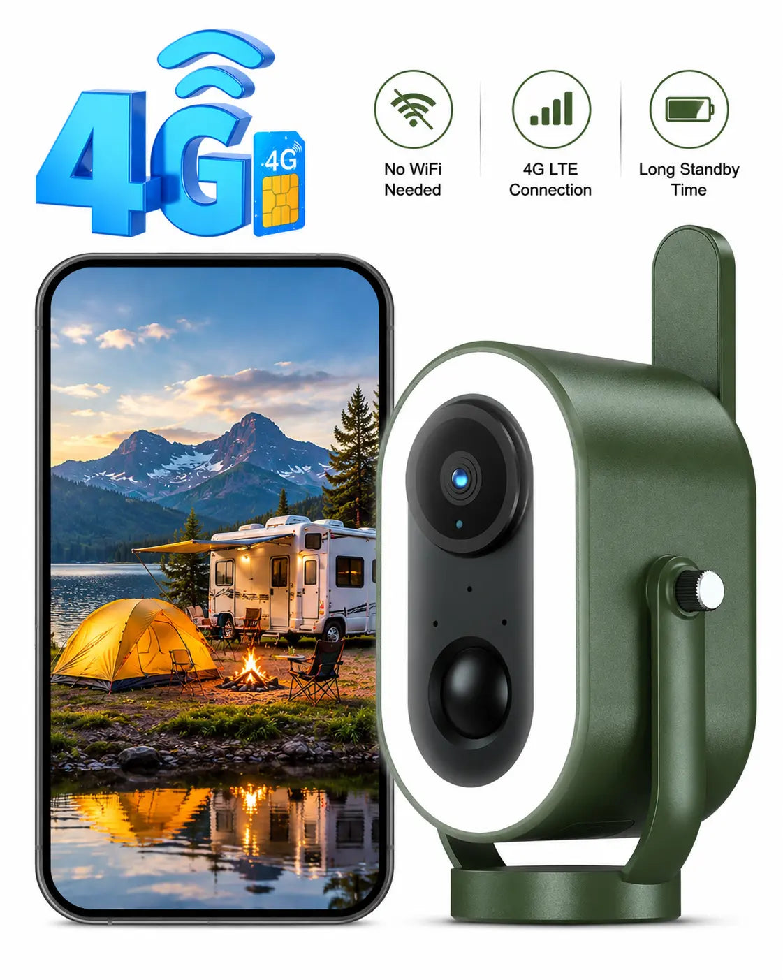 Trailer Camera 4G Outdoor Security Camera, 2K HD Wireless Surveillance, 6000mAh Battery, PIR Human Detection