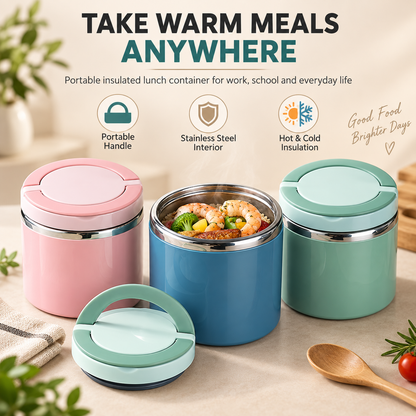 Insulated Stainless Steel Lunch Container with Carry Handle Leak-Resistant Thermal Food Jar