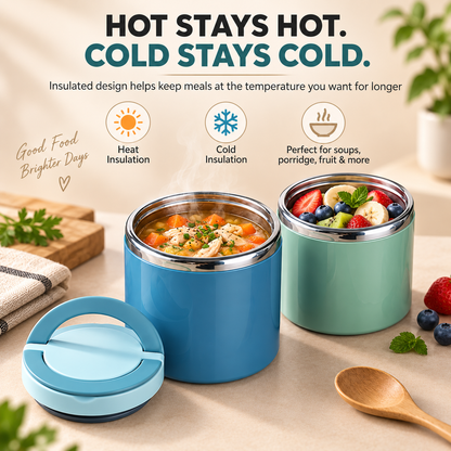 Insulated Stainless Steel Lunch Container with Carry Handle Leak-Resistant Thermal Food Jar