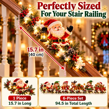 Santa s Staircase Workshop Lighted 6-Piece Christmas Stair Railing Decor