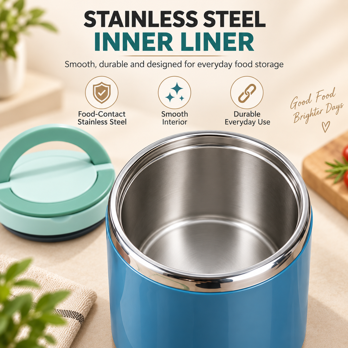 Insulated Stainless Steel Lunch Container with Carry Handle Leak-Resistant Thermal Food Jar
