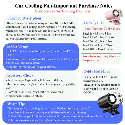 2026 Semiconductor Cooling Clip-On Car Fan