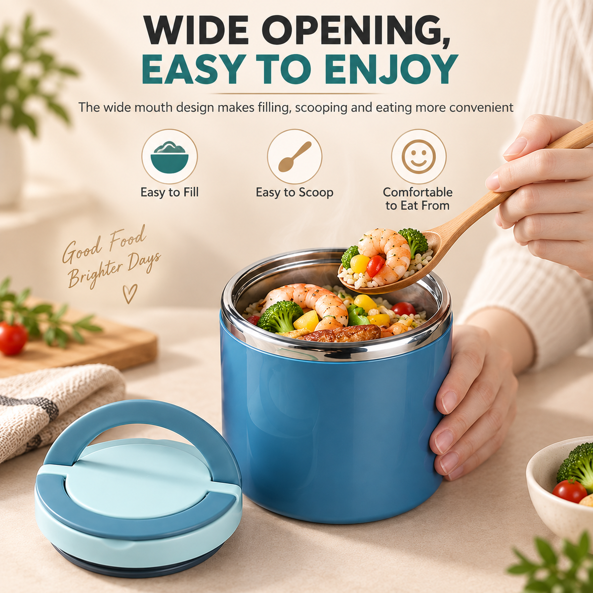 Insulated Stainless Steel Lunch Container with Carry Handle Leak-Resistant Thermal Food Jar