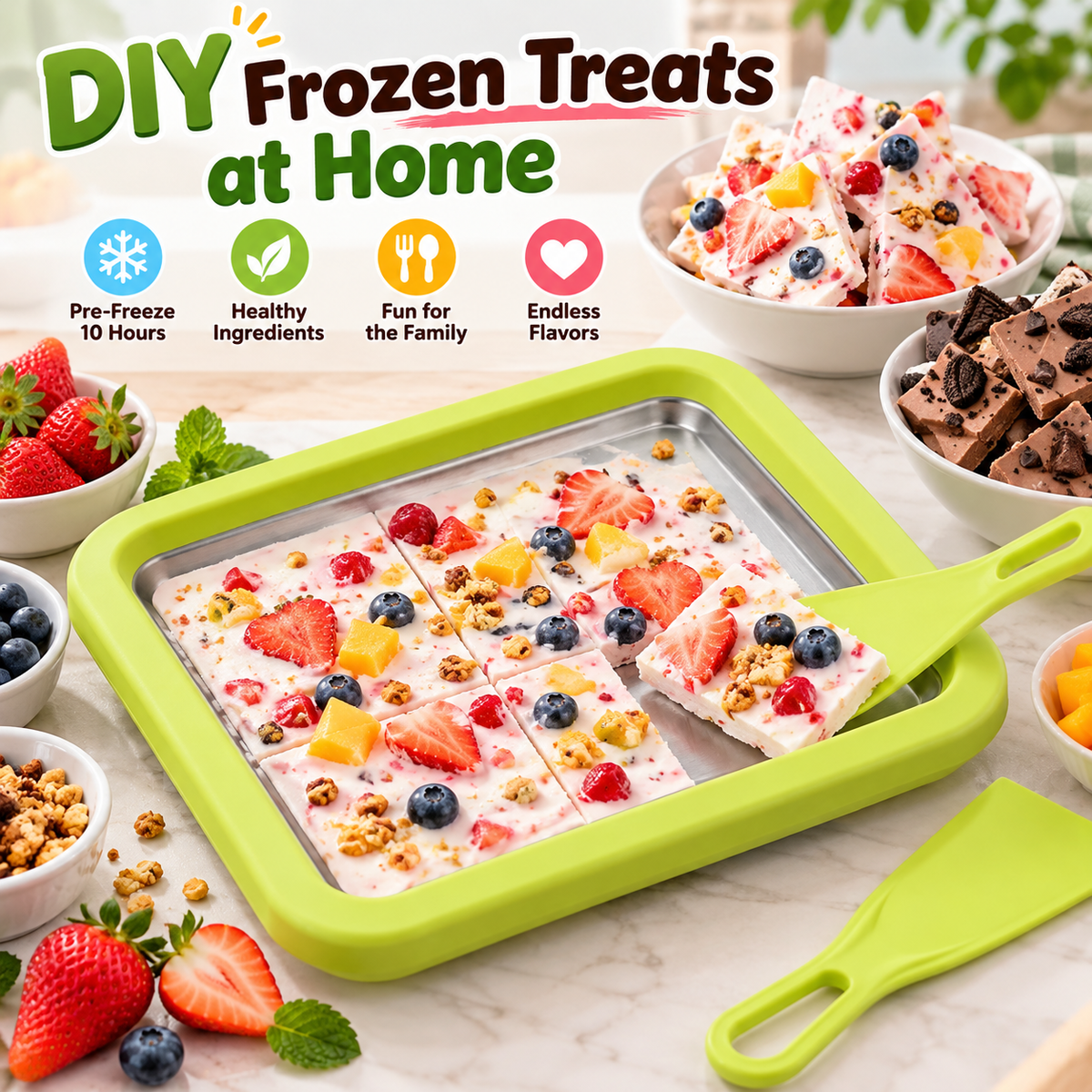 DIY Ice Cream & Frozen Yogurt Maker Pre-Freeze Stainless Steel Tray with Scrapers