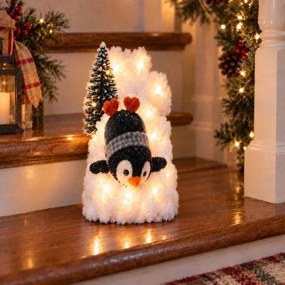 Penguin Christmas Stair Snow Decor | A Cozy Penguin Christmas Story