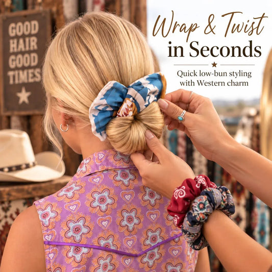 Western Print Low-Bun Hair Bow | Easy Everyday Hair Accessory for Country Concerts, Rodeo Days & Casual Looks