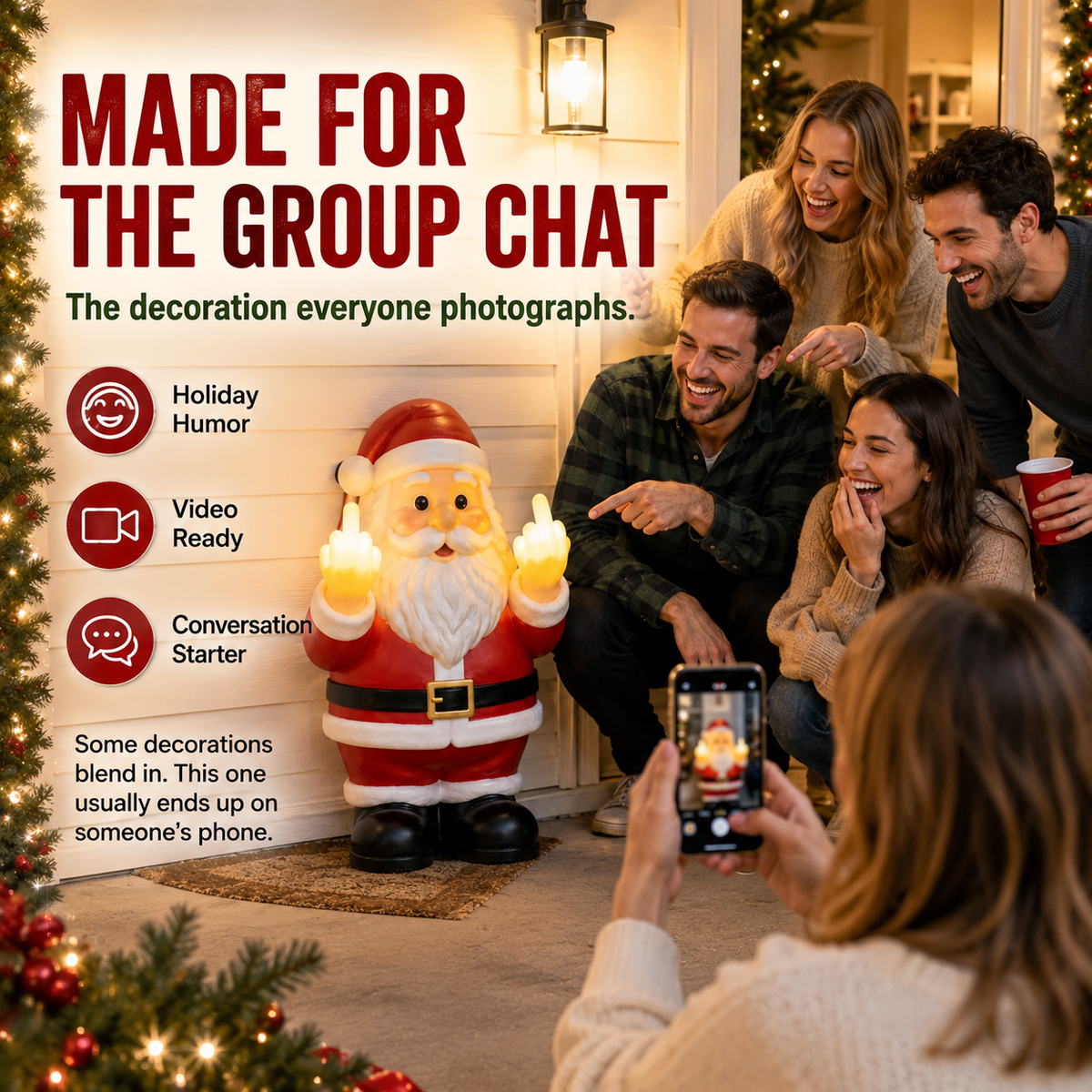 Mischievous Light-Up Middle Finger Santa Christmas Decor