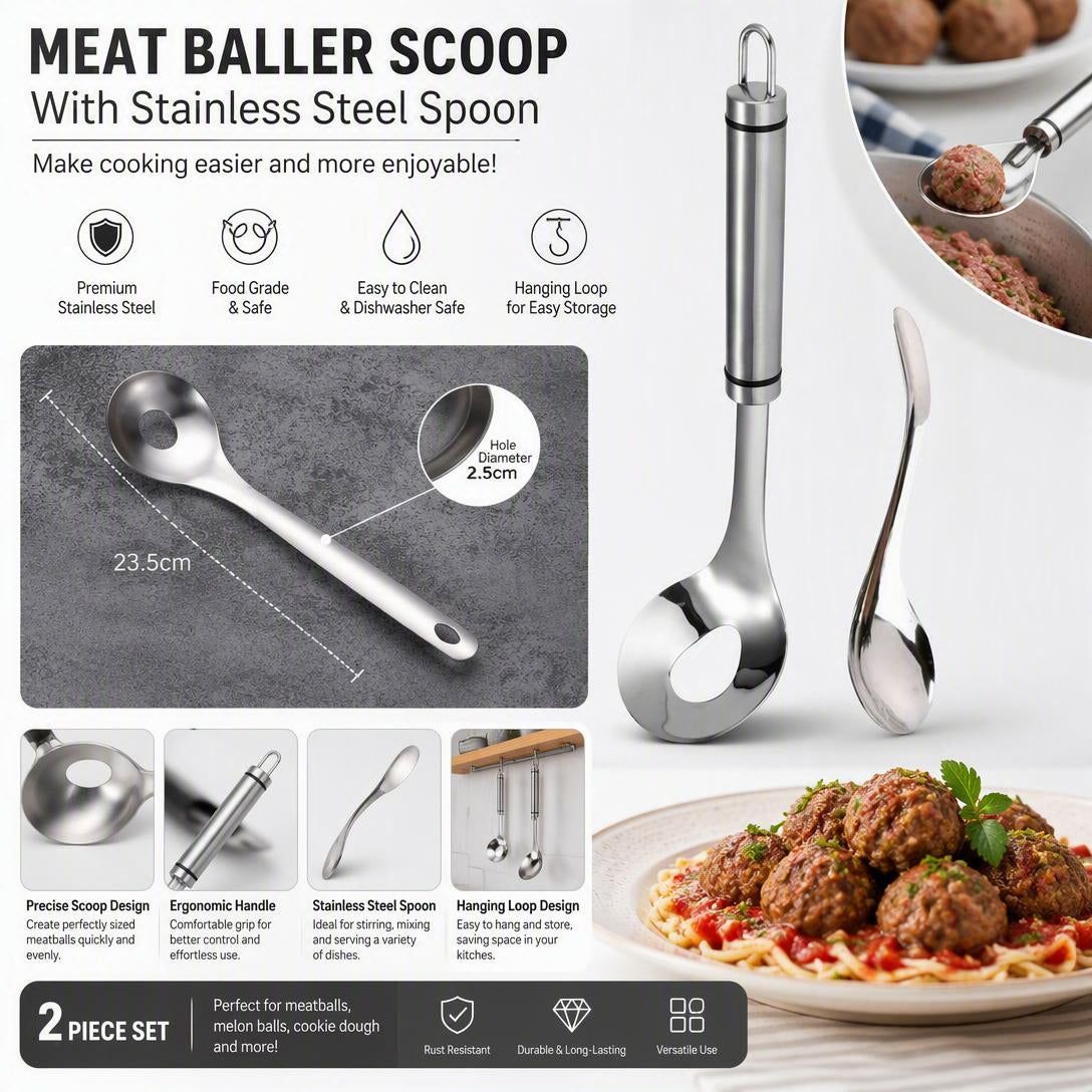 304 Stainless Steel Meatball Scoop Ball Maker, Easy Grip Kitchen Tool for Meatballs, Fish Balls & Dough