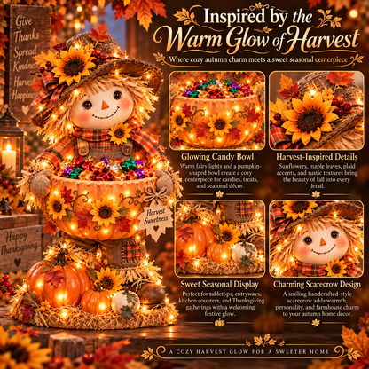 Harvest Glow Lighted Scarecrow Candy Bowl