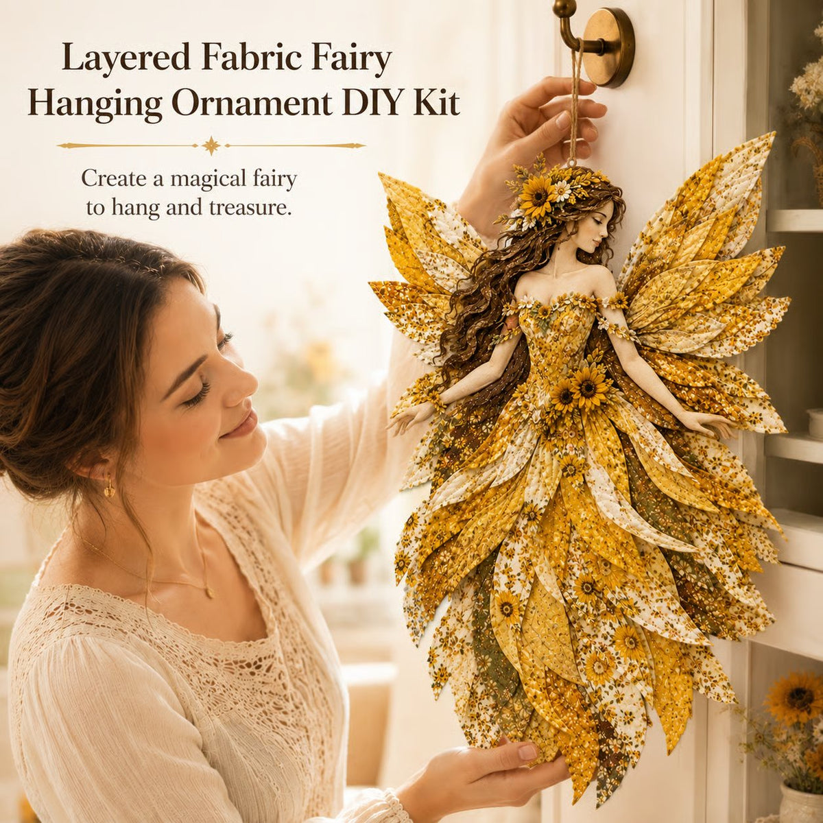 Premium Fairy Patchwork DIY Kit | High-Quality Layered Fabric with Floral Wings DIY Handmade Fantasy Wall Decor