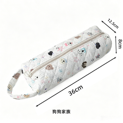 Quilted Multi Purpose Storage Bag, Portable Zipper Cosmetic Makeup Pouch with Handle