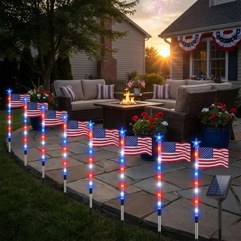 250th Independence Celebration: 8 Solar American Flag Pathway Lights