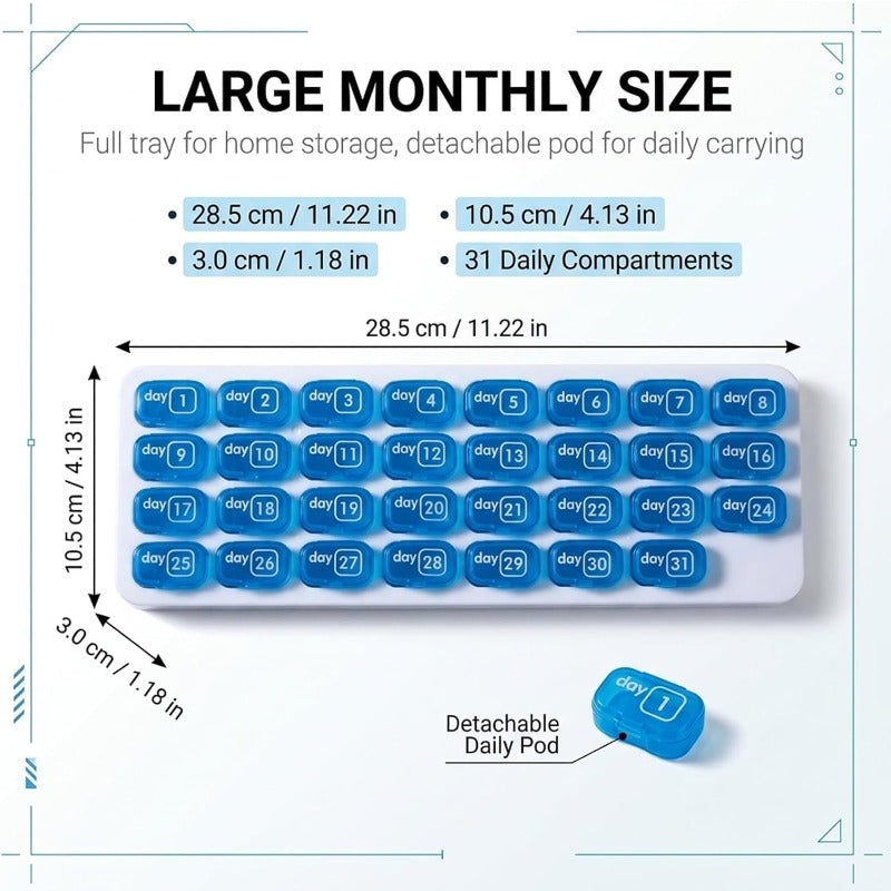 31-Day Pill Organizer Tray Monthly Medication & Vitamin Tracker for Daily Wellness