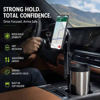 2026 Arrival Car Cup Holder Phone Mount 360 Adjustable, Strong N52 Magnet, One-Hand Operation, Fits All Phones