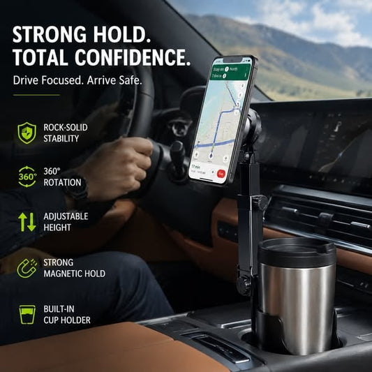2026 Arrival Car Cup Holder Phone Mount 360 Adjustable, Strong N52 Magnet, One-Hand Operation, Fits All Phones