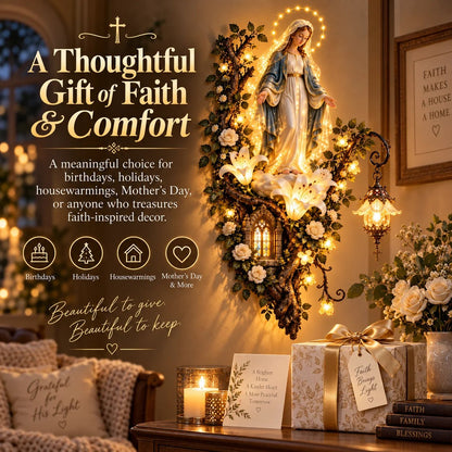 🏡HOT SALE🔥🙏 Blessed Mother Lighted Wall Décor | Virgin Mary 3D Religious Wall Art with Warm Ambient Glow