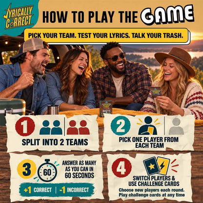 Lyrically Correct Boots & Ballads 90s and 2000s Country Music Trivia Card Game, 150 Cards